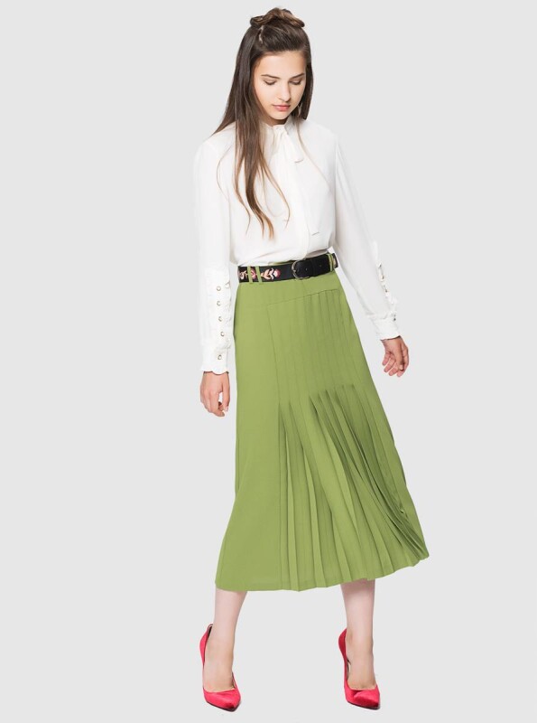  Piliseli Cep Detaylı Etek Olive - 3
