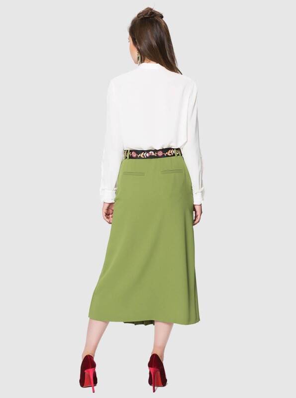  Piliseli Cep Detaylı Etek Olive - 2