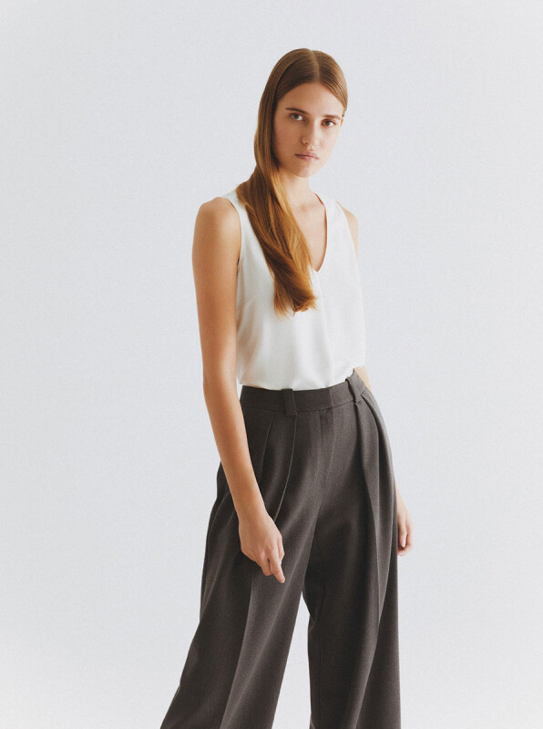  Piliseli Geniş Pantolon Gri - 3