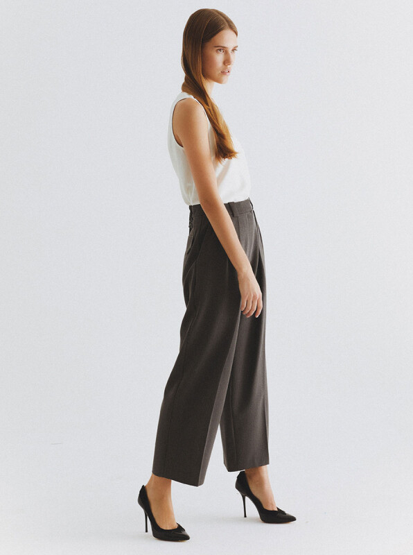  Piliseli Geniş Pantolon Gri - 2