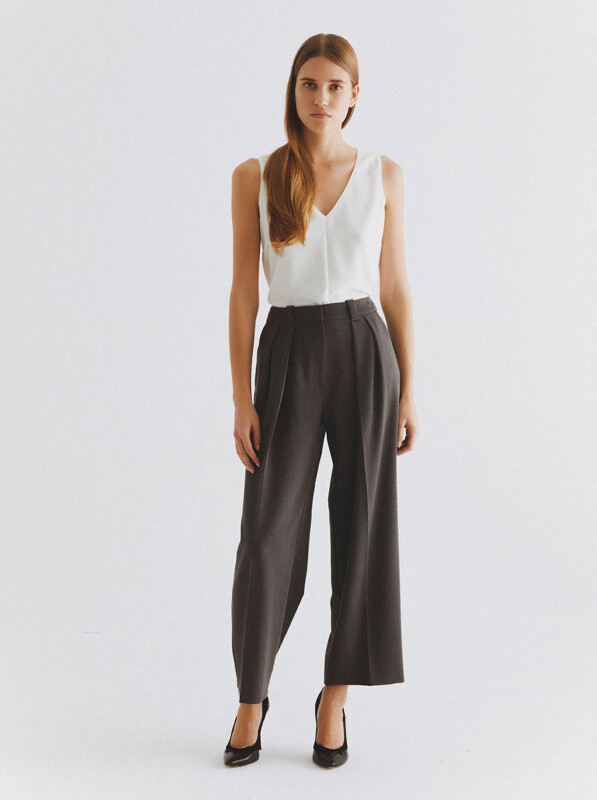  Piliseli Geniş Pantolon Gri - 1