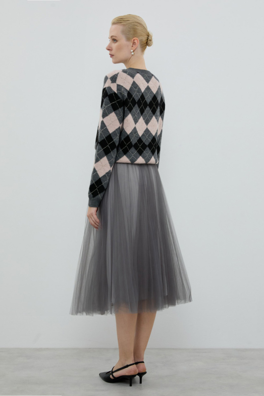 Piliseli Midi Boy Tül Etek Antrasit - 2