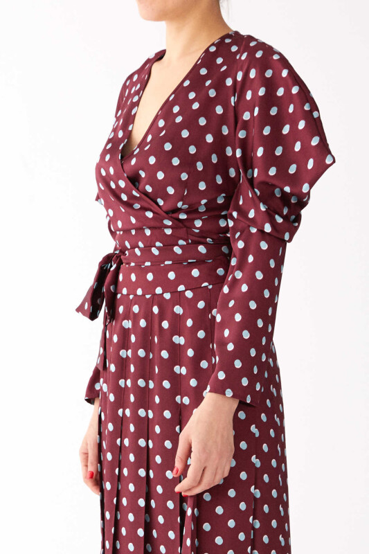  Puantiyeli Bluz Bordo - 3