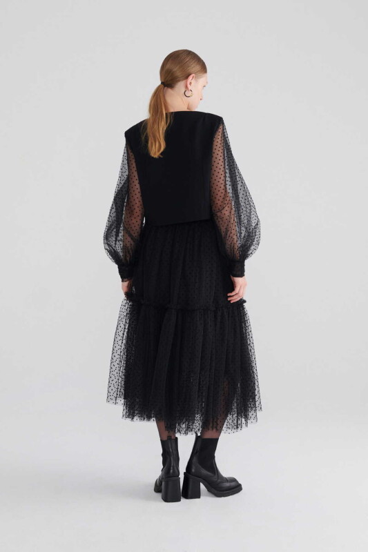  Puantiyeli Uzun Etek Siyah - 2