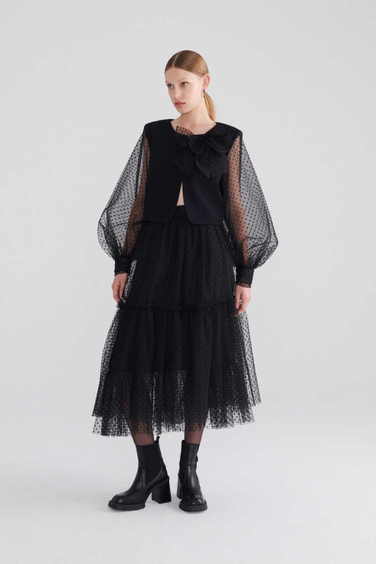  Puantiyeli Uzun Etek Siyah - 1