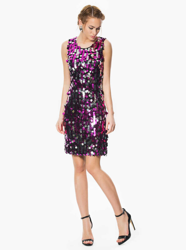 Pul Detaylı Abiye Elbise Fuşya - 3