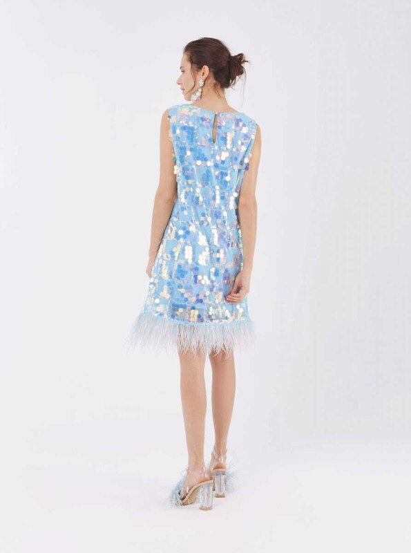 Pul Detaylı Abiye Elbise Mavi - 2