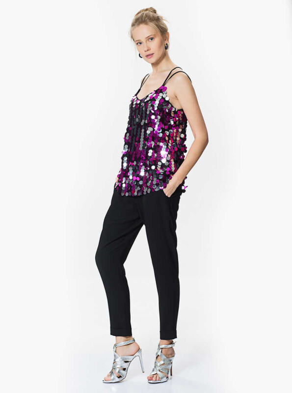 Pul Detaylı Askılı Bluz Fuşya - 1