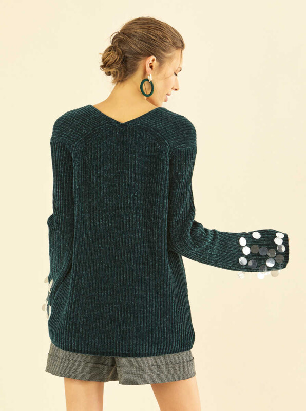  Pul Detaylı Volanlı Triko Yeşil - 2