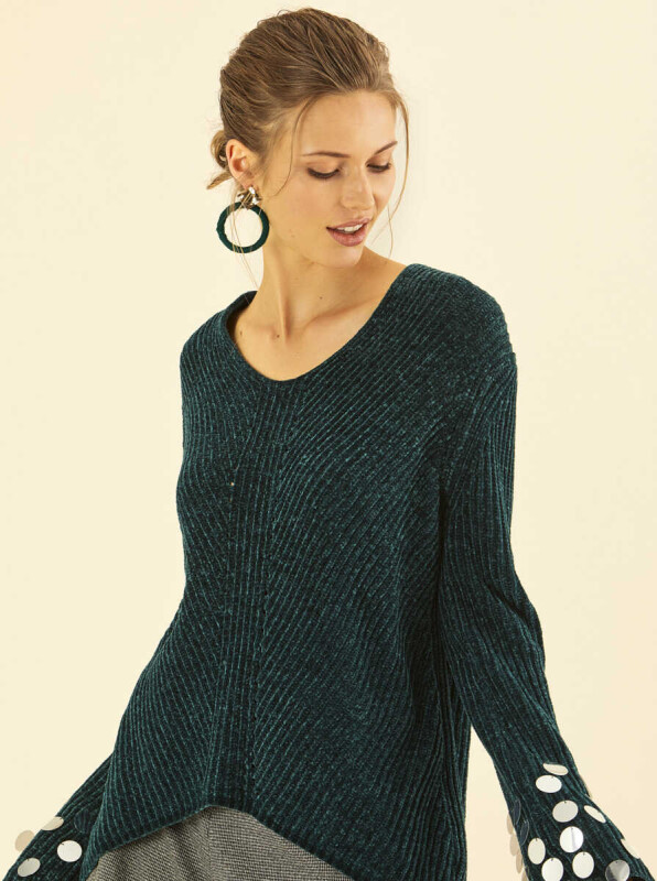  Pul Detaylı Volanlı Triko Yeşil - 3