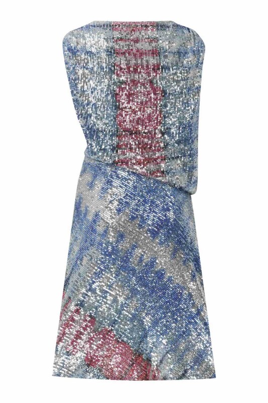 Pullu V Yakalı Abiye Elbise Standart Renk - 5