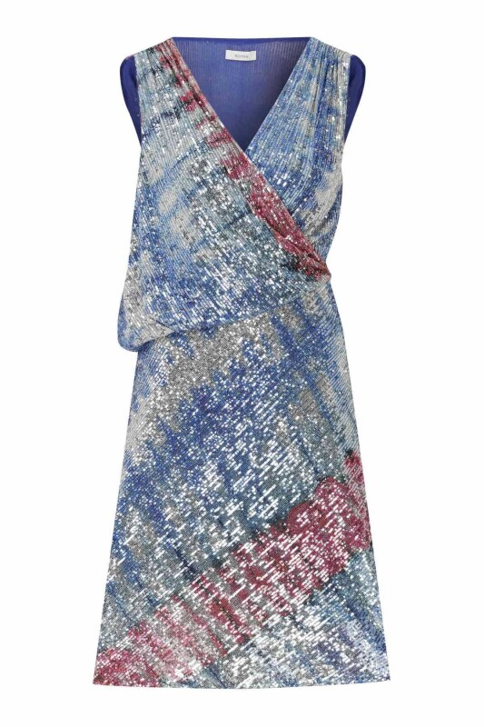 Pullu V Yakalı Abiye Elbise Standart Renk - 4