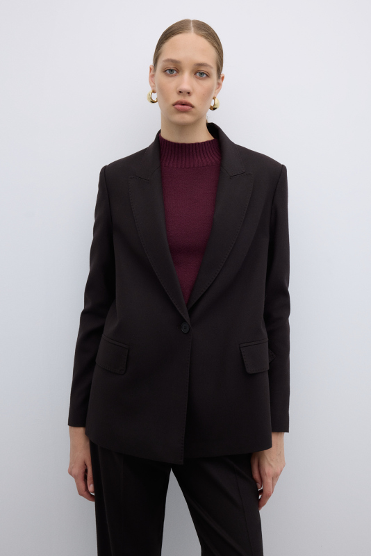 Punto Dikişli Tek Düğmeli Blazer Ceket Kahve - Roman