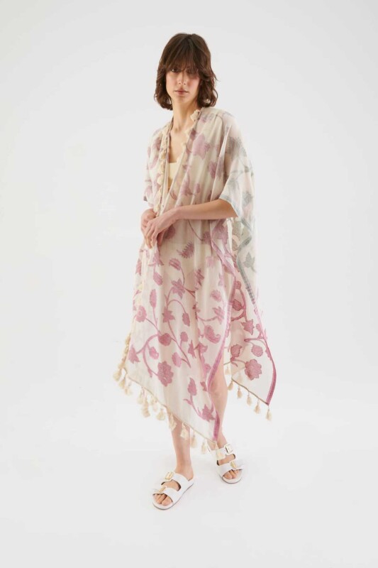 Püskül Detaylı Desenli Kimono Standart Renk Standart Renk