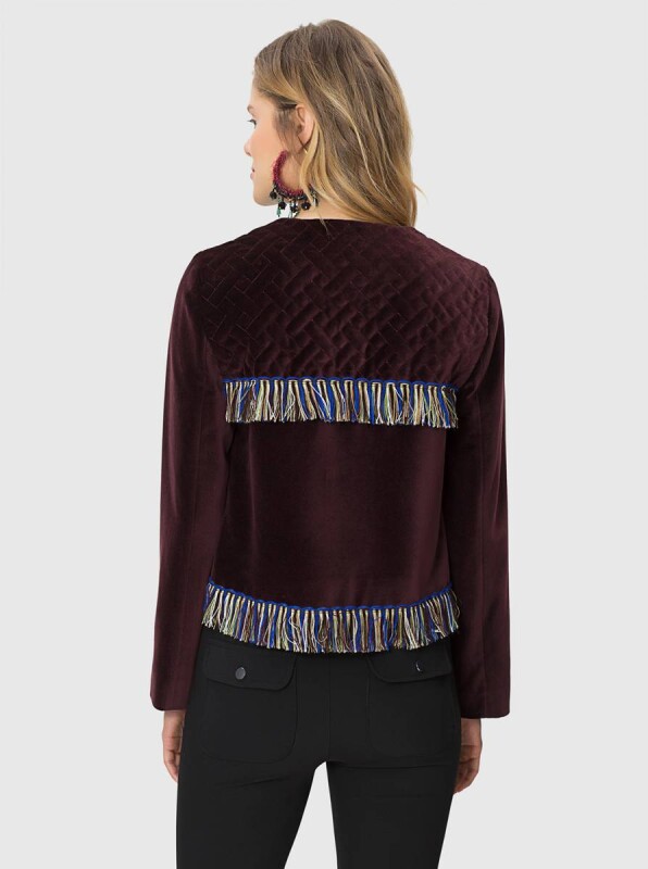  Püskül Detaylı Fermuarlı Ceket Bordo - 2