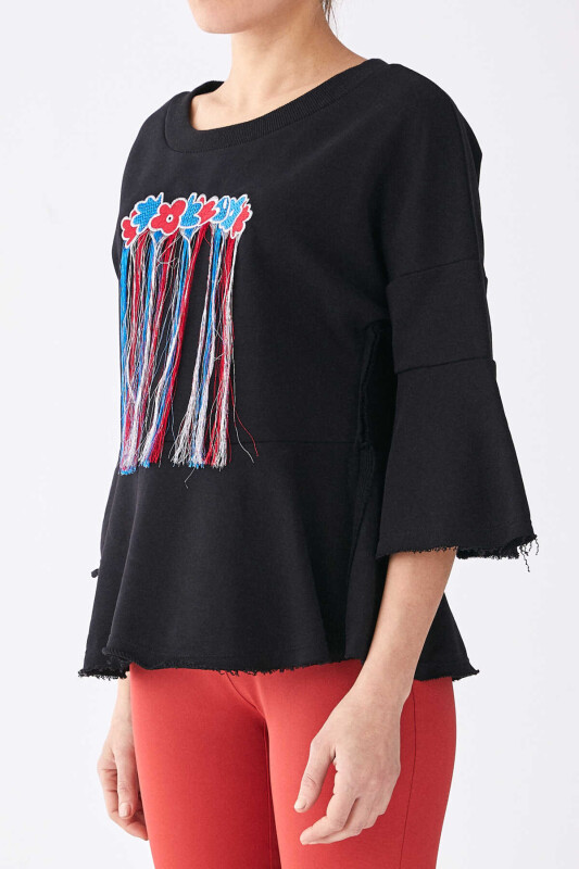 Püskül Detaylı Kadın T-Shirt Siyah - 3
