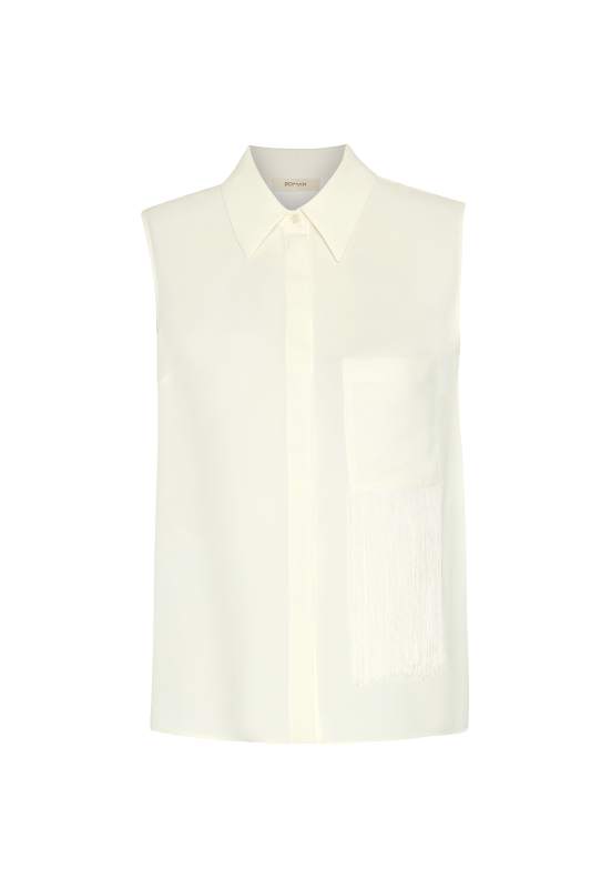 Püskül Detaylı Kolsuz Gömlek Ekru - 5