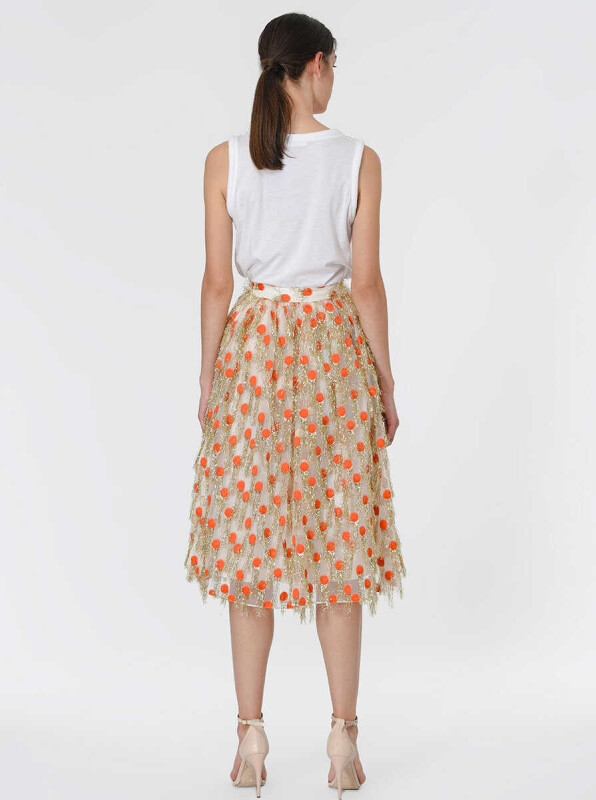 Püskül Detaylı Puantiyeli Etek Turuncu - 2