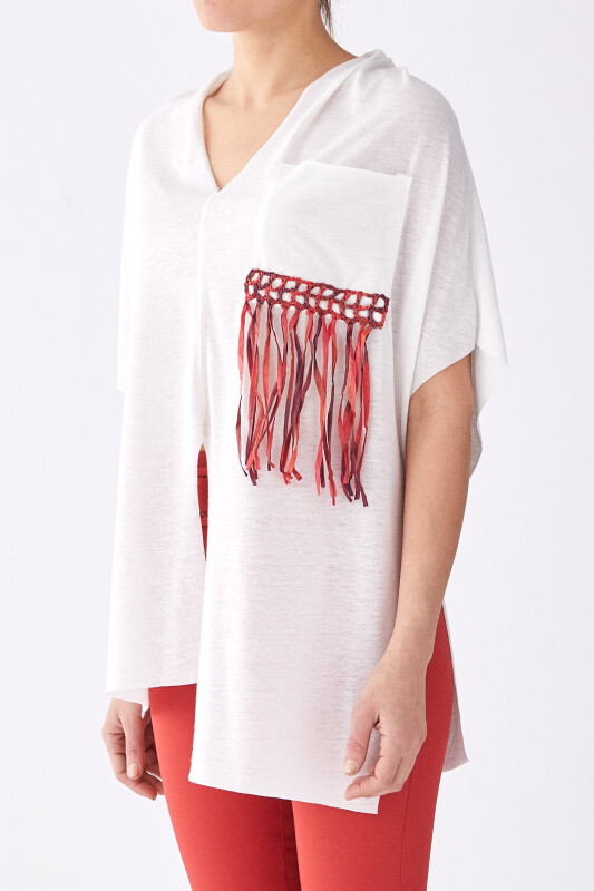 Püskül Detaylı T-Shirt Ekru - 2