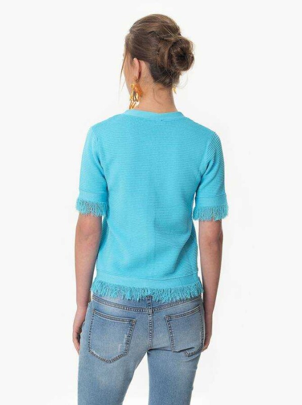Püskül Detaylı Triko Hırka Turkuaz - 2