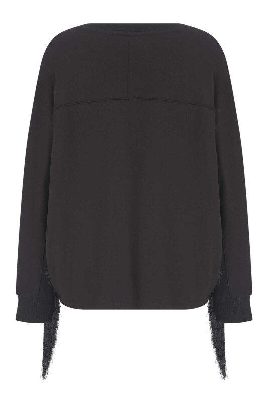  Püsküllü Kadın Sweatshirt Siyah - 5