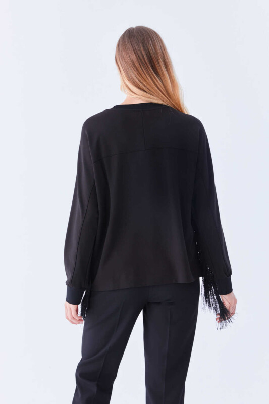  Püsküllü Kadın Sweatshirt Siyah - 2