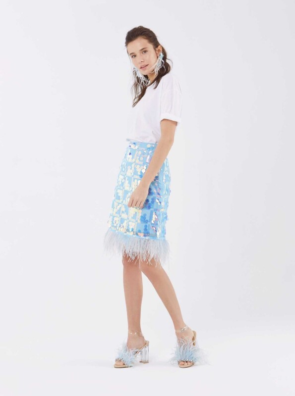 Püsküllü Pullu Etek Mavi - 3