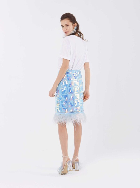 Püsküllü Pullu Etek Mavi - 2