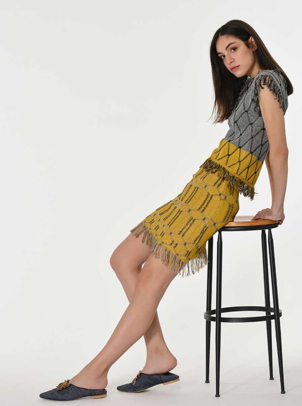 Püsküllü Triko Etek Standart Renk - 4