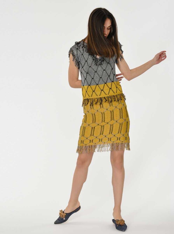 Püsküllü Triko Etek Standart Renk - 3