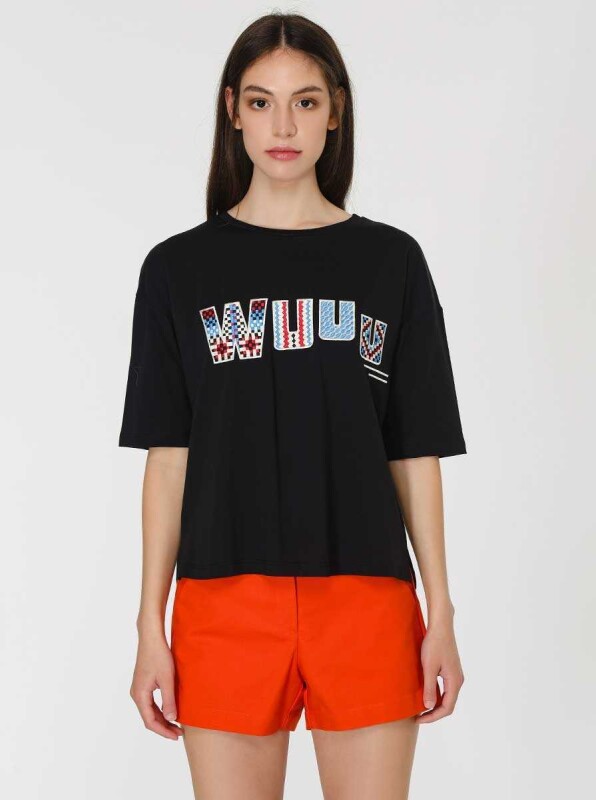 Renkli Baskılı T-Shirt Siyah - 1