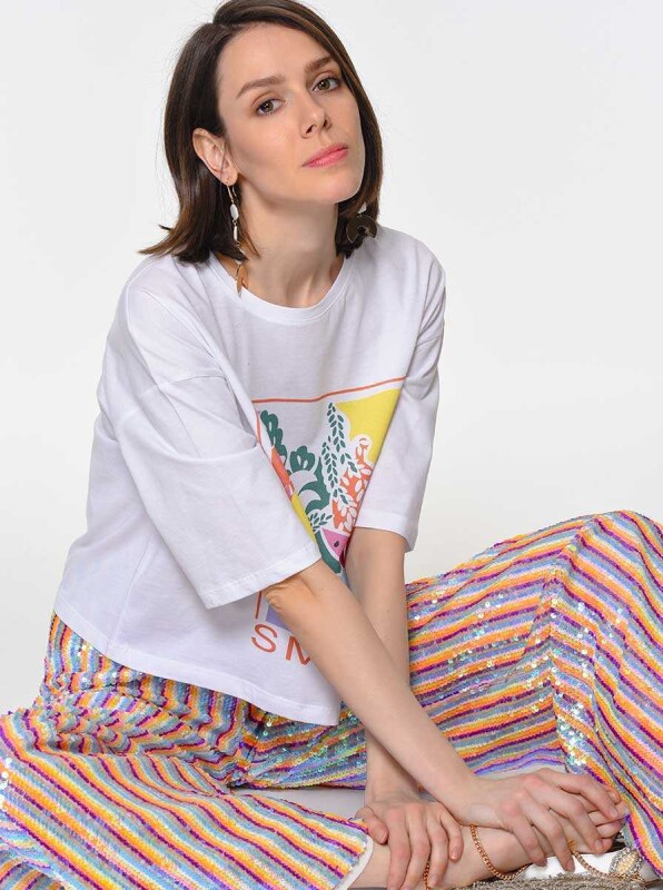 Renkli Kadın T-Shirt Optik Beyaz - 3