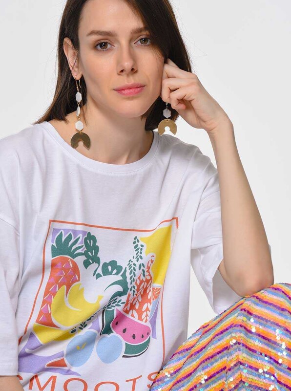 Renkli Kadın T-Shirt Optik Beyaz - 4