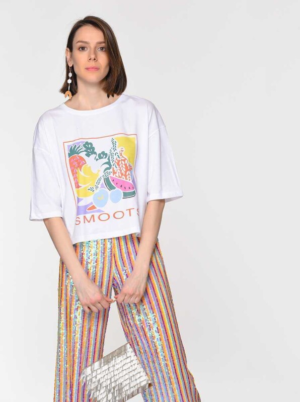 Renkli Kadın T-Shirt Optik Beyaz - 1