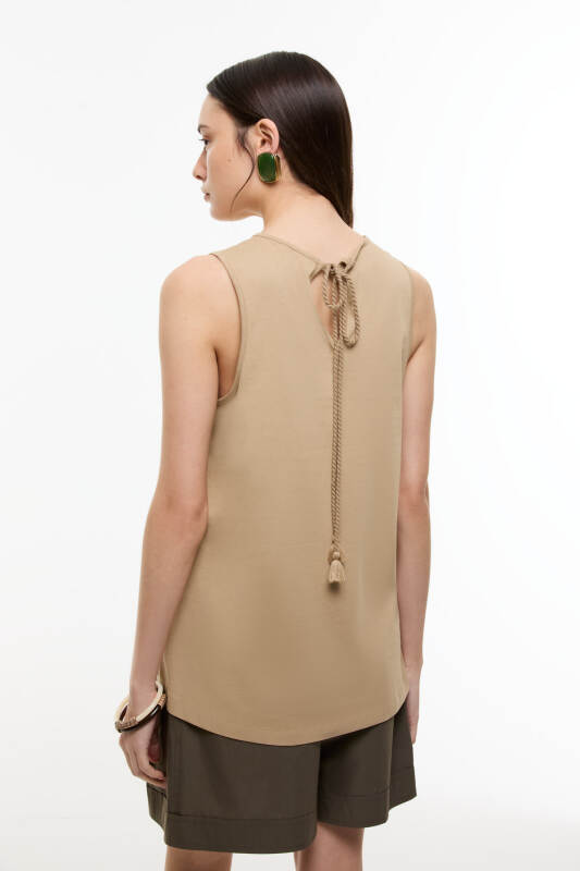 Şal Desenli Embrode Nakışlı T-shirt Kahve - Roman (1)