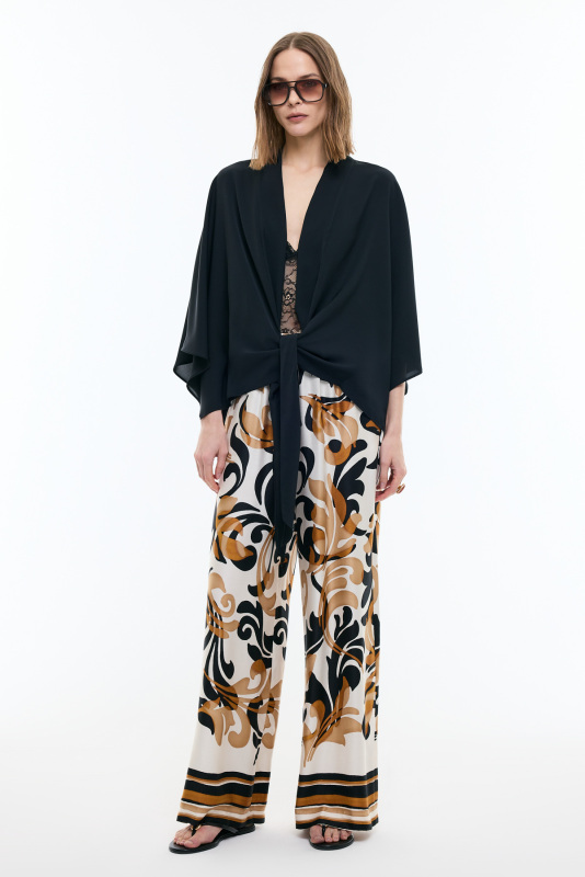 Şal Yakalı Yarasa Kol Kimono Siyah - 4