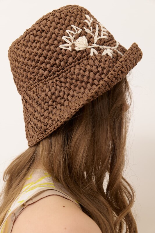 Embroidered Hat Brown - 3