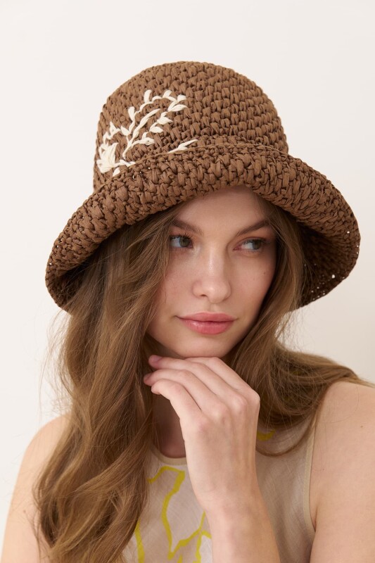 Embroidered Hat Brown - 2