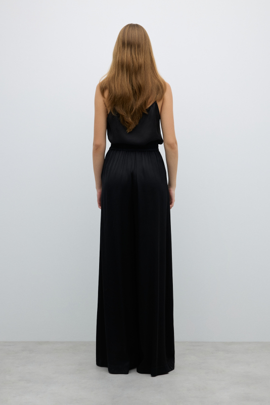 Saten Geniş Paça Pantolon Siyah - 2