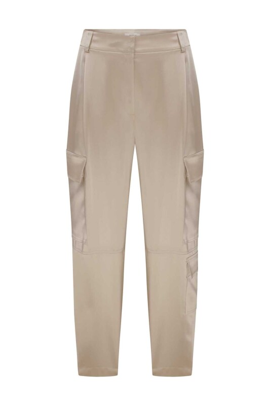  Saten Kargo Kadın Pantolon Bej - 3