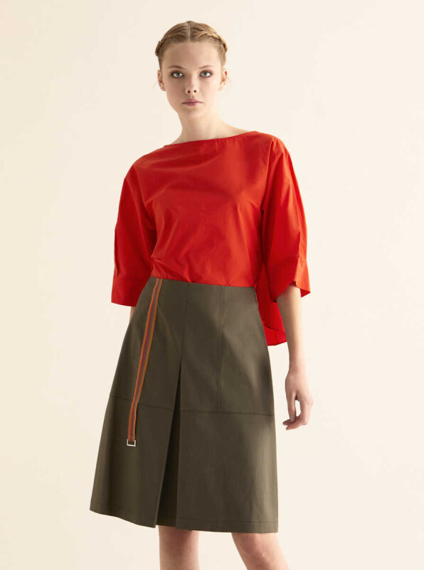 Şerit Detaylı Etek Haki - 1