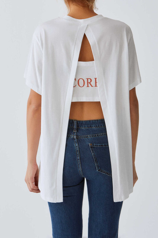Şerit Detaylı T-Shirt Optik Beyaz - 2