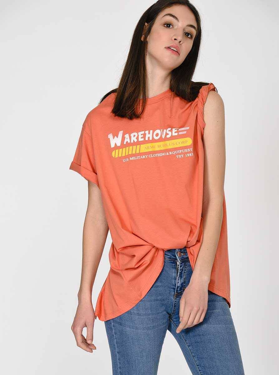 Şerit Detaylı T-Shirt Oranj - 3