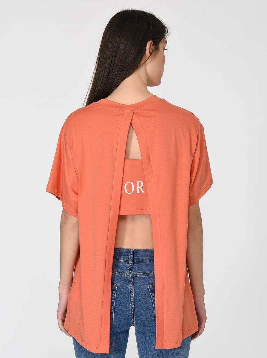 Şerit Detaylı T-Shirt Oranj - 2