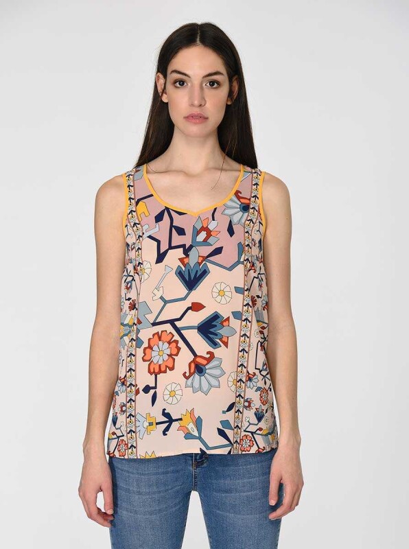 Sıfır Kol Desenli Bluz Standart Renk - 1