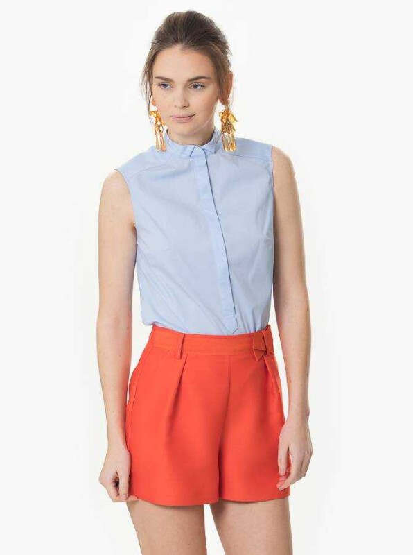 Sıfır Kol Düğmeli Gömlek Mavi - 1