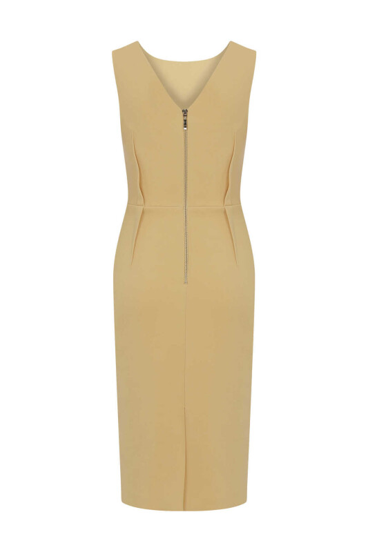  Sıfır Kol Günlük Elbise Bej - 2