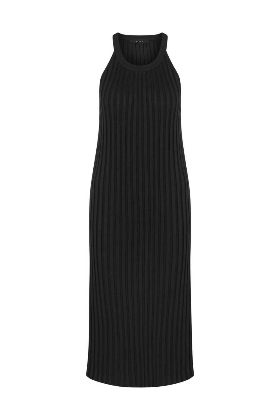 Sıfır Yaka Uzun Elbise Siyah - 5