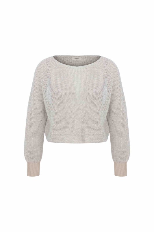 Simli Triko Bluz Kemik-Gümüş - 4