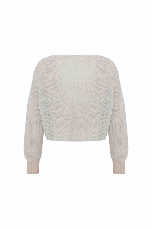 Simli Triko Bluz Kemik-Gümüş - 5